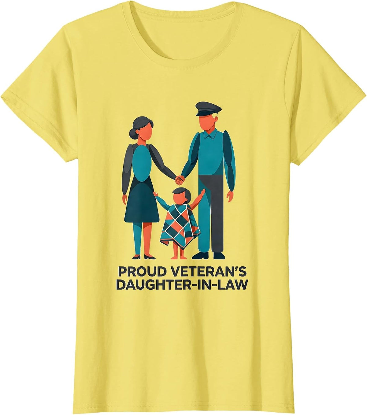 Women's Proud Veteran's Daughter-In-Law Sentimental Patriotic Pride T-Shirt - Lemon Yellow