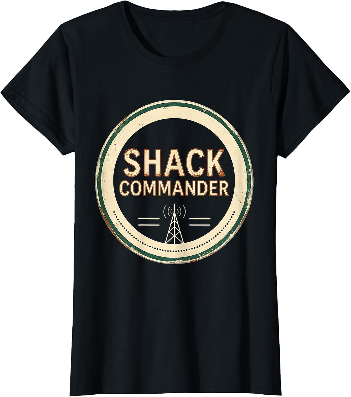 Women's Shack Commander Vintage Ham Radio Operator Hobbyist Humor T-Shirt - Black