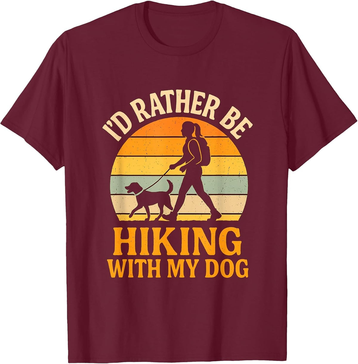 I'd Rather Be Hiking with My Dog Retro Outdoor Adventure T-Shirt - Burgundy