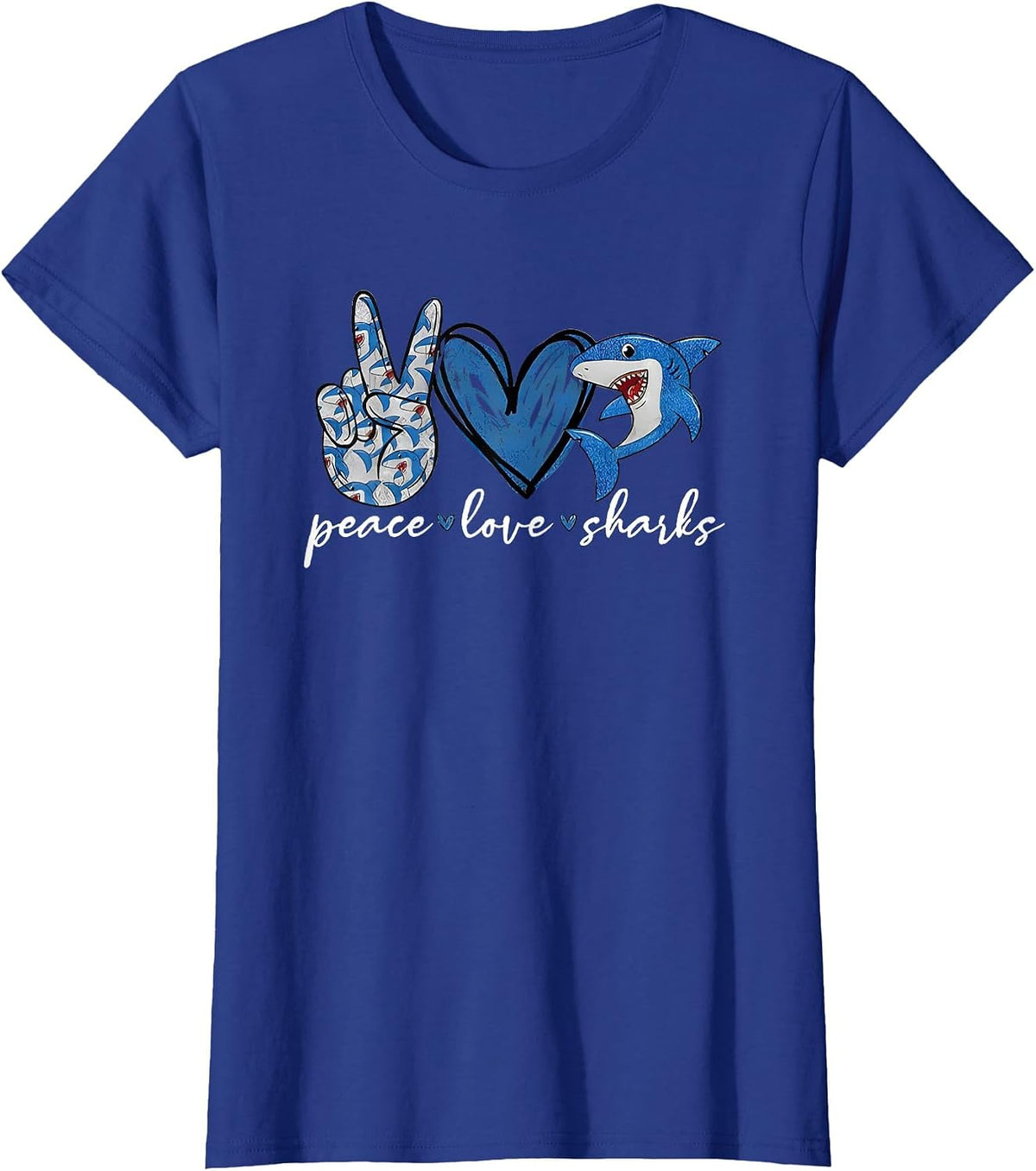 Peace Love Shark T-Shirt - Royal Blue