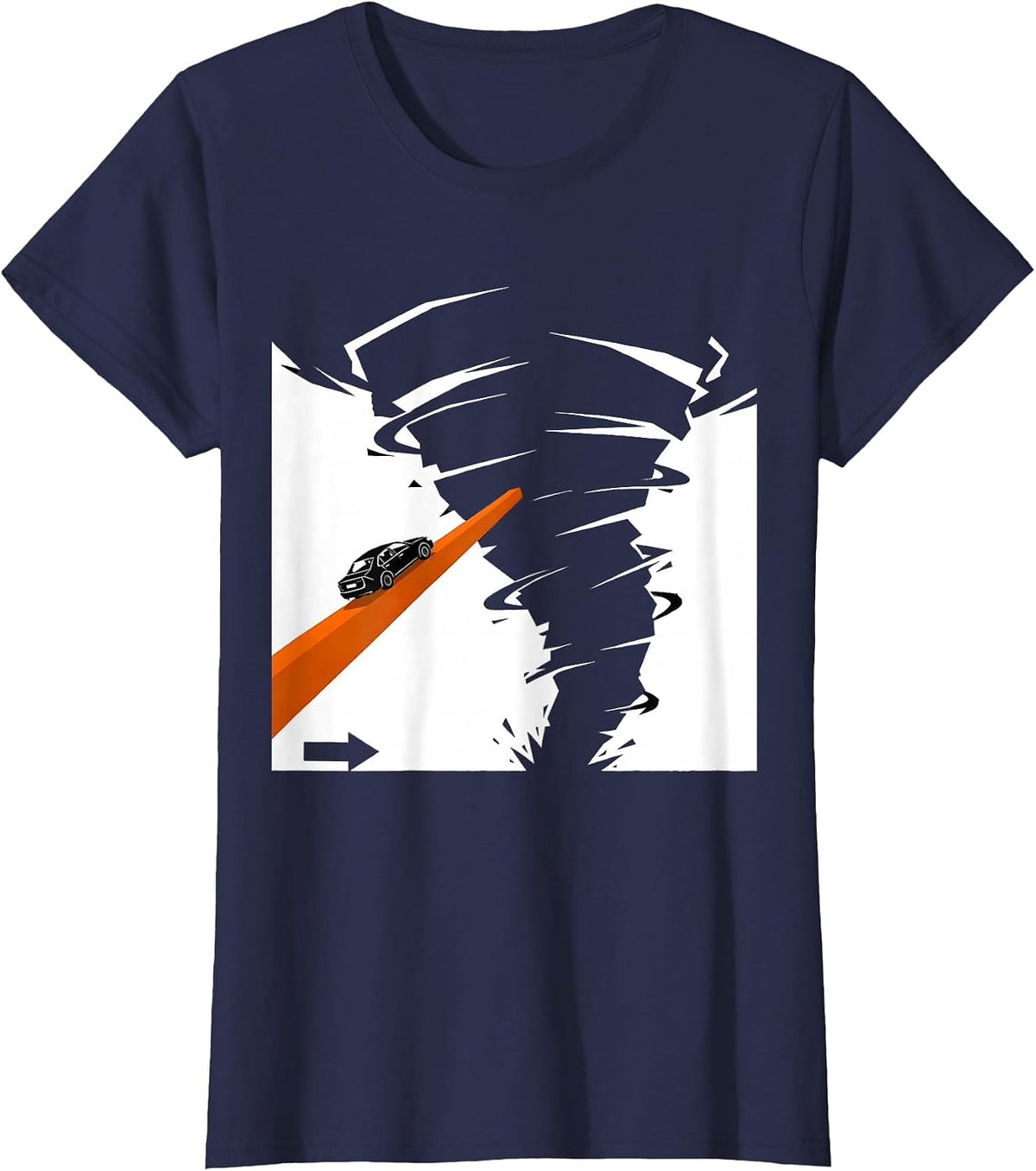 Women's Tornado Funnel Brutalist Graphic Storm Chaser Meteorology T-Shirt - Navy Blue