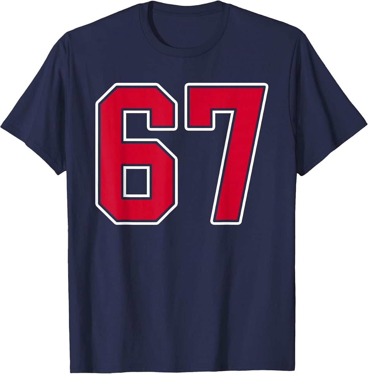 Red White Number 67 Jersey Player Uniform #67 T-Shirt - Navy Blue