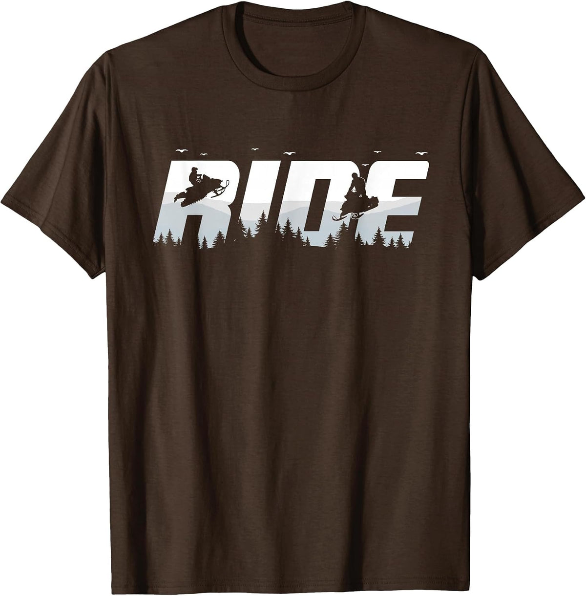 Snowmobile Ride Motor Sled Racing Winter Mountain Sports Fan T-Shirt - Brown