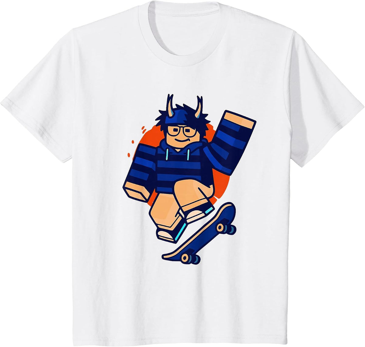Blox Noob Skater Funny Meme Gamer Skateboarding T-Shirt - White