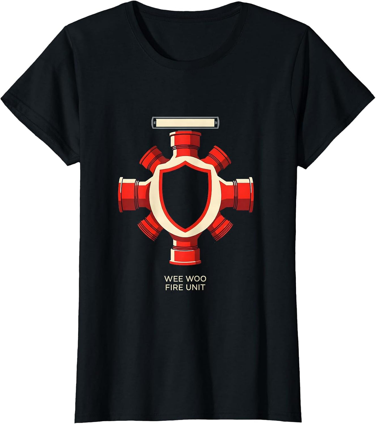 Wee Woo Fire Unit Minimalist Firefighter Badge Humor T-Shirt - Black