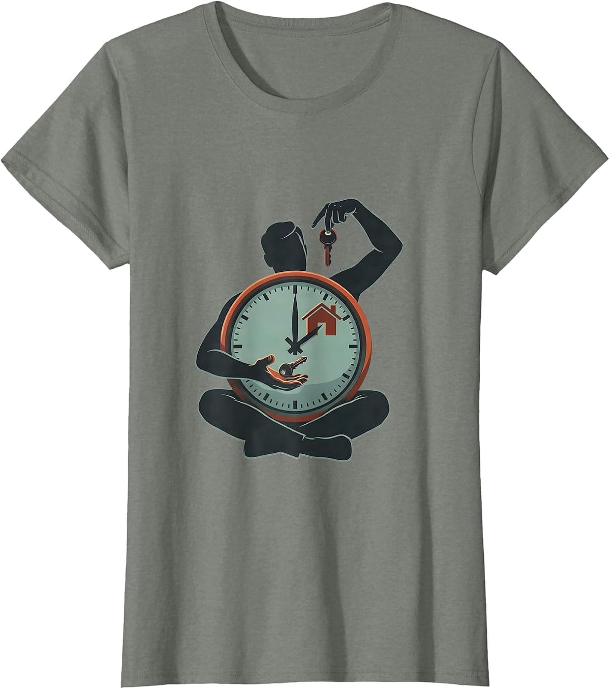 Seated Realtor Clock Agent Humor Gift T-Shirt - Olive Heather
