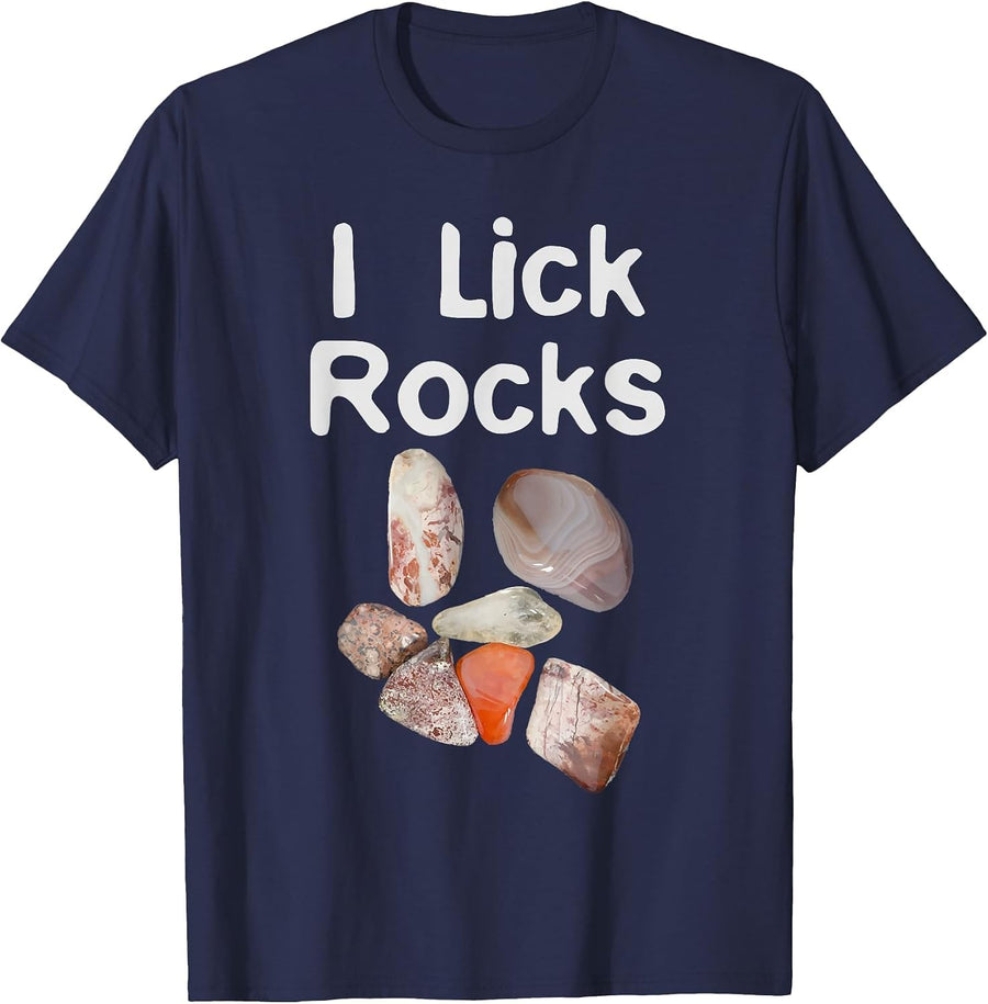 I Lick Rocks Agate Collector Geologist Mineral Design T-Shirt - Navy Blue
