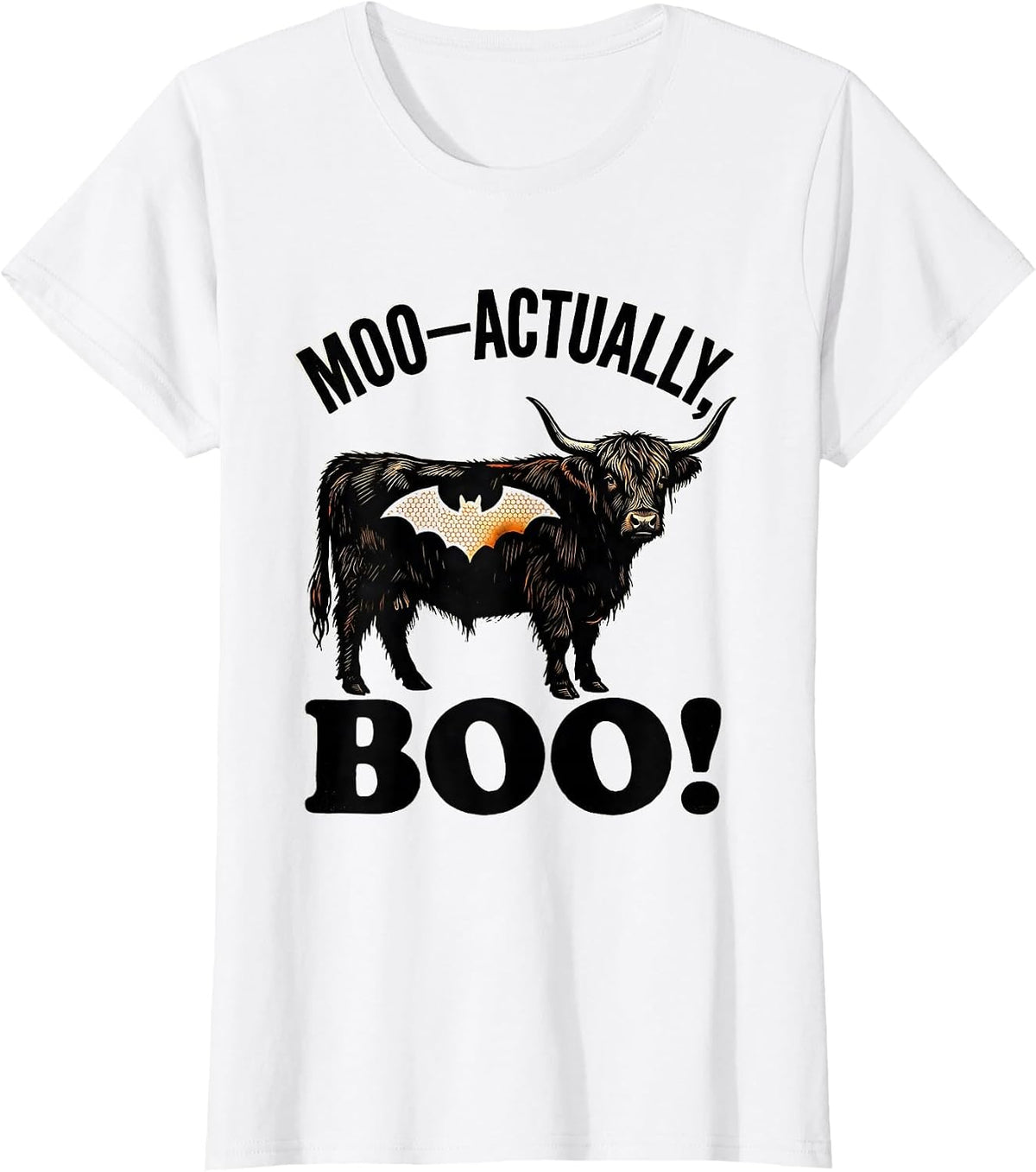 Moo—Actually, Boo! Whimsical Highland Cow Halloween Costume T-Shirt - White