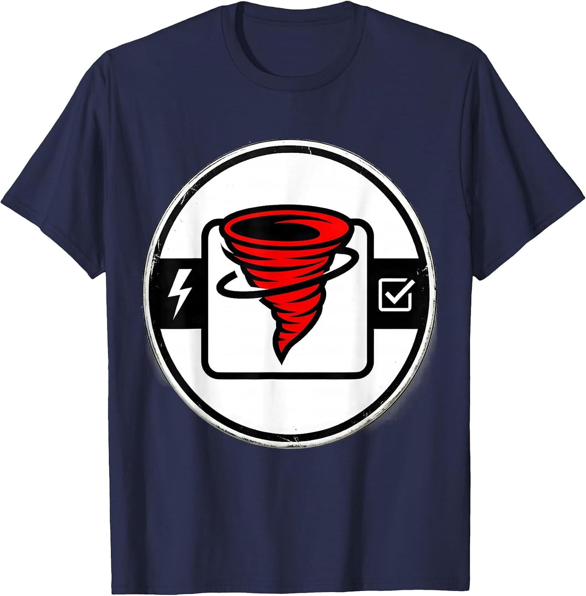 Men's Sealed Tornado Badge Storm Chaser Meteorology Humor T-Shirt - Navy Blue