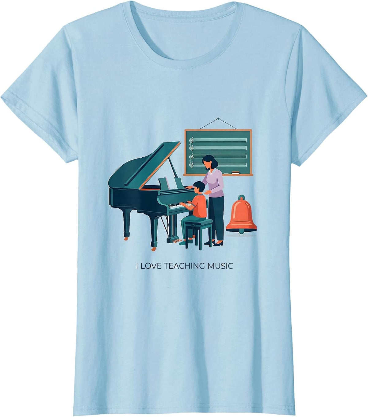 I Love Teaching Music Flat Vector Music Teacher Back T-Shirt - Baby Blue