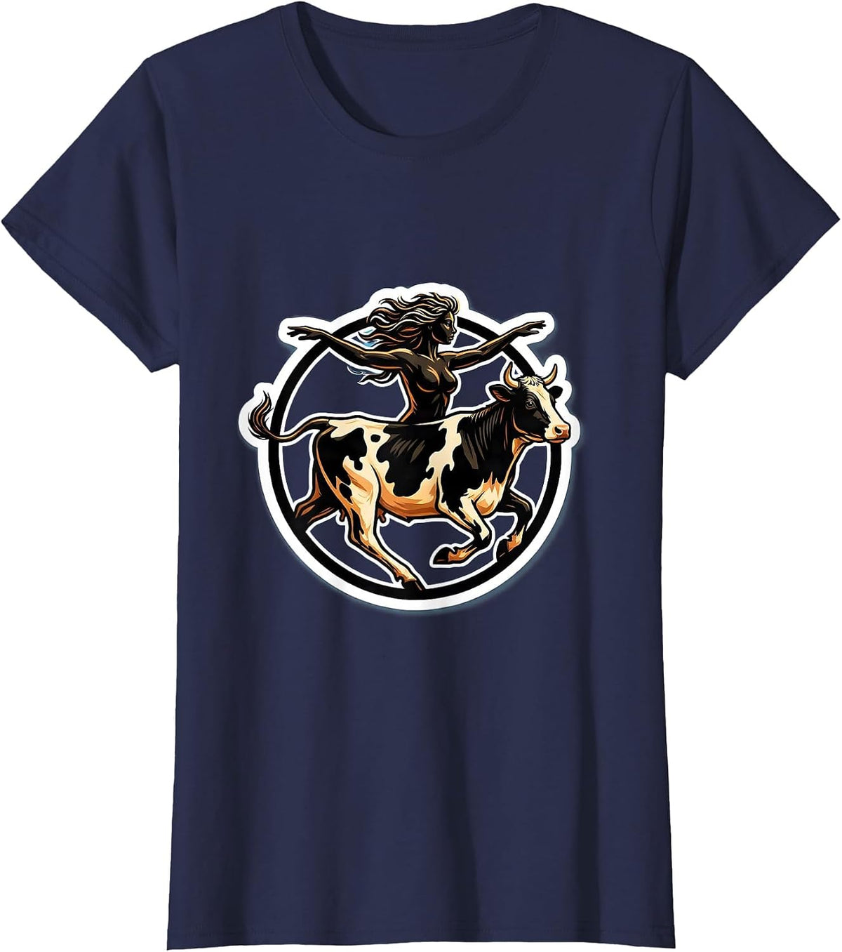 Women's Half Woman Half Cow Centaur Galloping Graphic T-Shirt - Navy Blue