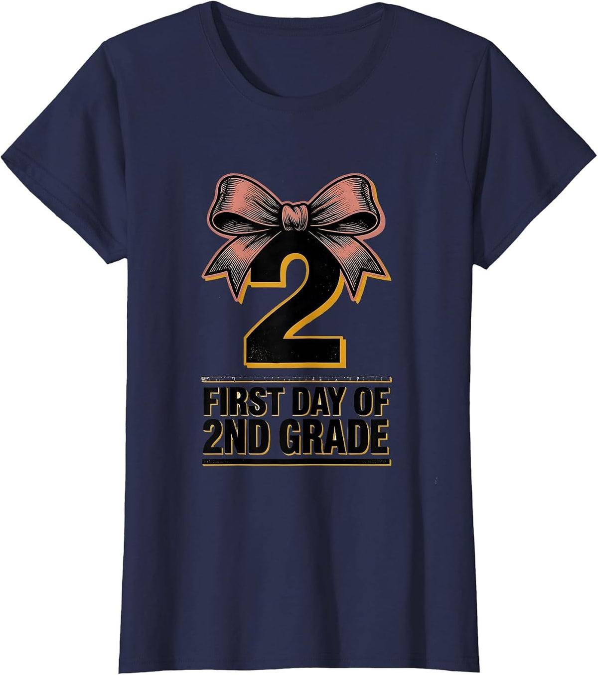 Women's First Day Of 2nd Grade Coquette Bow Back To School Girl T-Shirt - Navy Blue