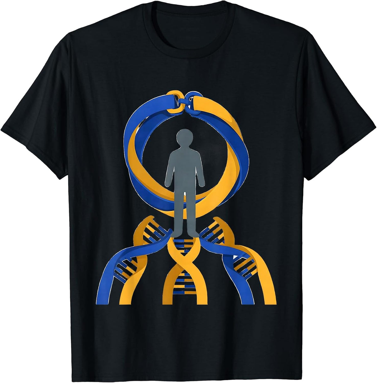 Men's Linked Wristbands Blue Yellow Down Syndrome Awareness T-Shirt - Black