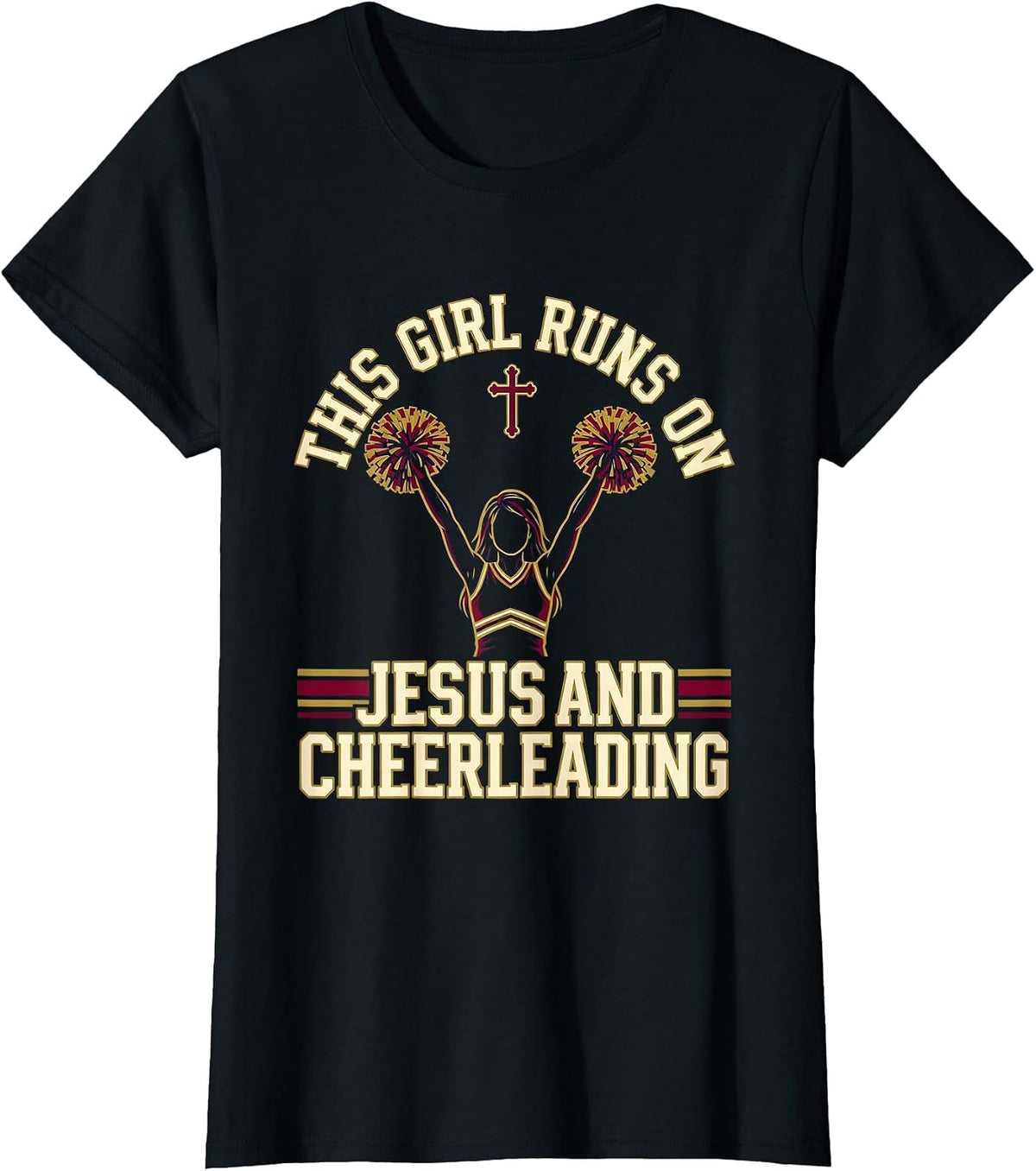 Women's This Girl Runs On Jesus And Cheerleading Christian Gift T-Shirt - Black