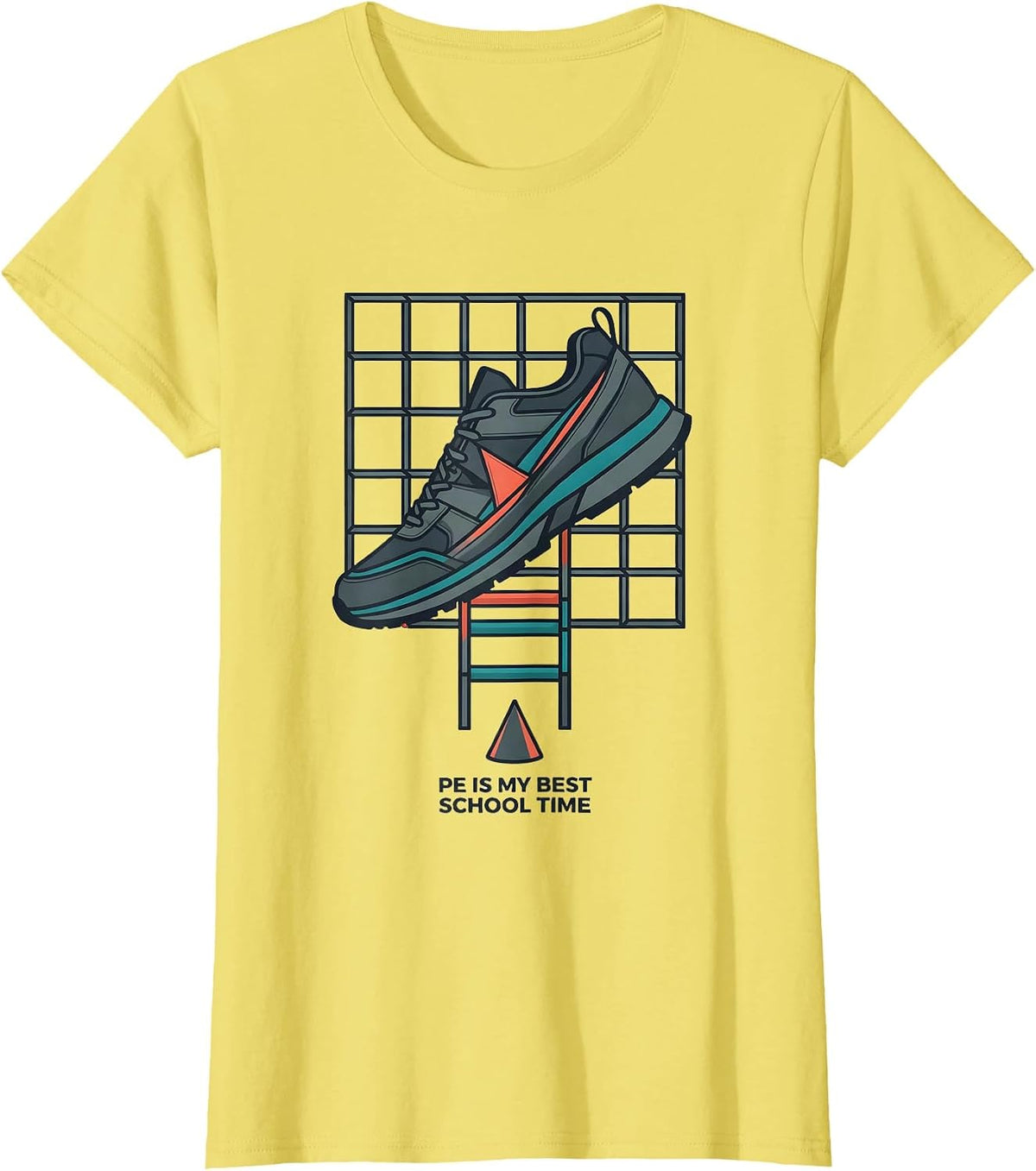PE Is My Best School Time Funny PE Teacher Gym Class Back T-Shirt - Lemon Yellow
