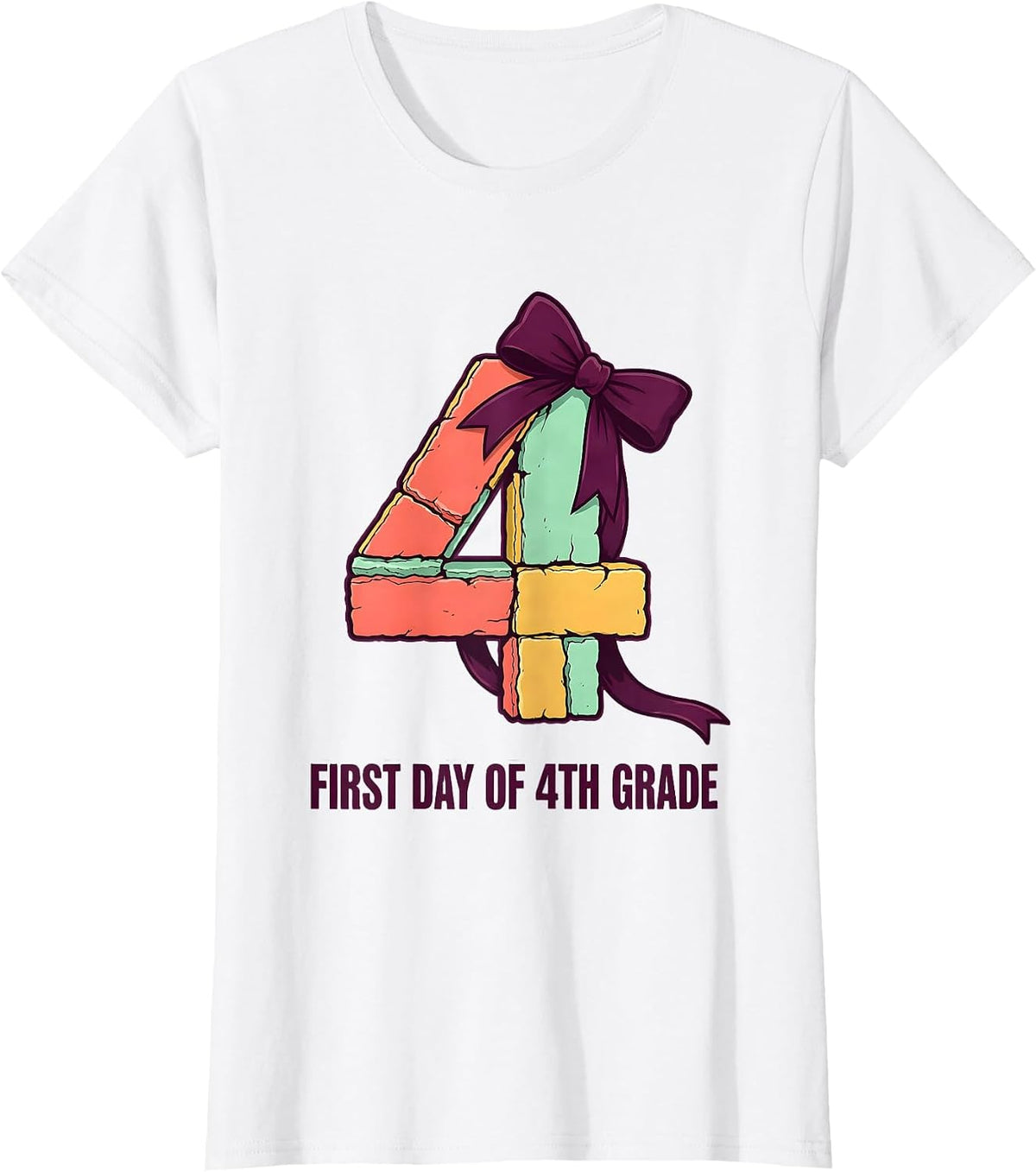Women's First Day Of 4th Grade Cute Coquette Bow Back To School T-Shirt - White
