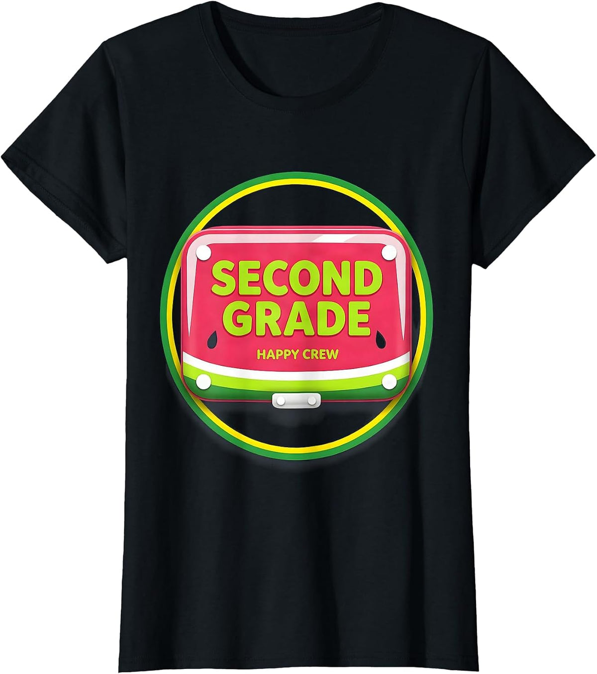Women's Second Grade Happy Crew Playful Back To School Kids First T-Shirt - Black