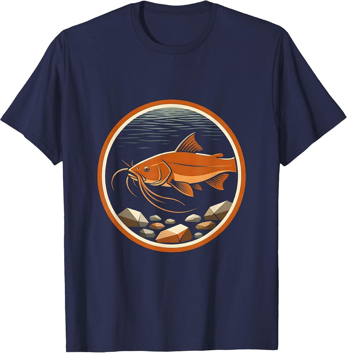 Men's Catfish on the Riverbed Fishing Graphic T-Shirt - Navy Blue