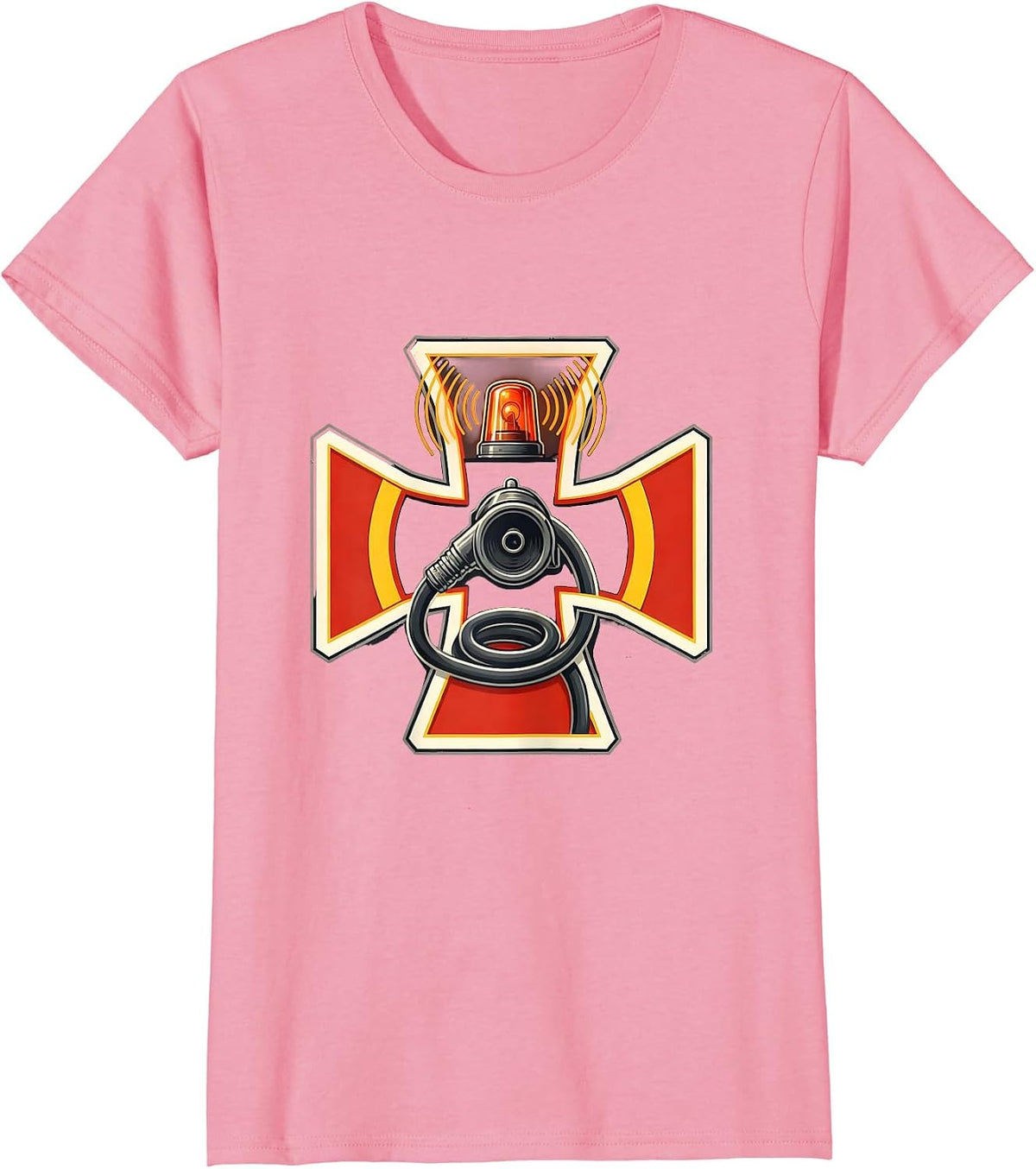 Women's Service Cross Firefighter Badge Humor Fire Truck T-Shirt - Pink