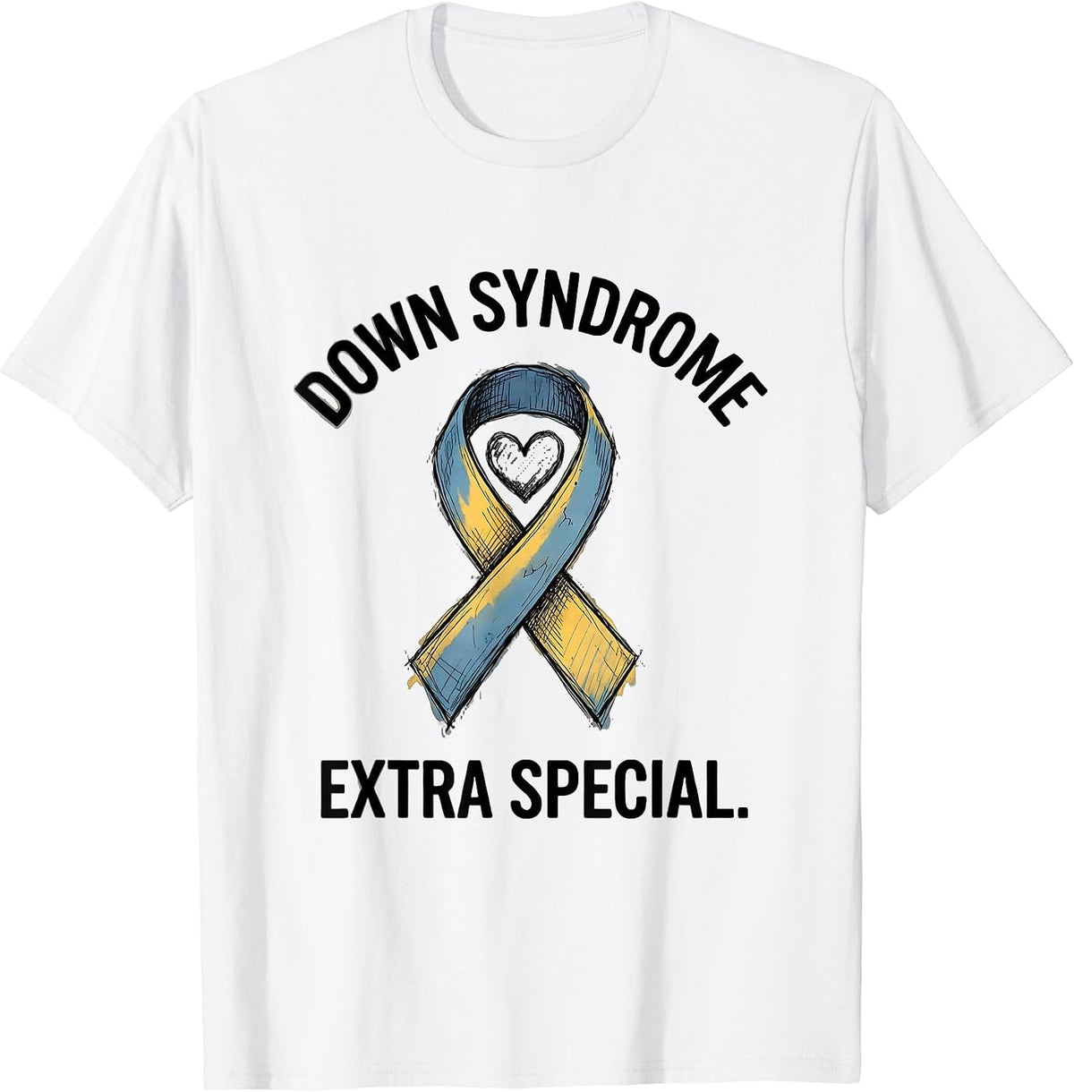 Men's Down Syndrome Extra Special Hand-Sketched Awareness Ribbon T-Shirt - White