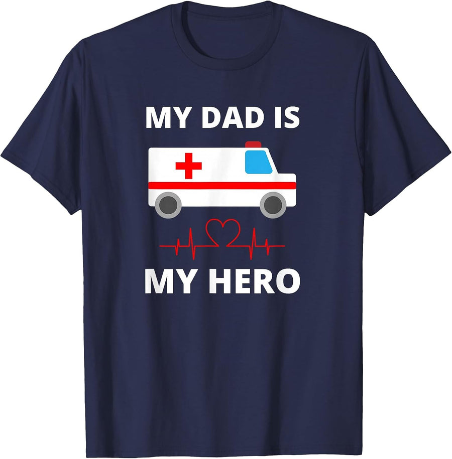 First Responder My Dad is My Hero Paramedic Ambulance T-Shirt - Navy Blue