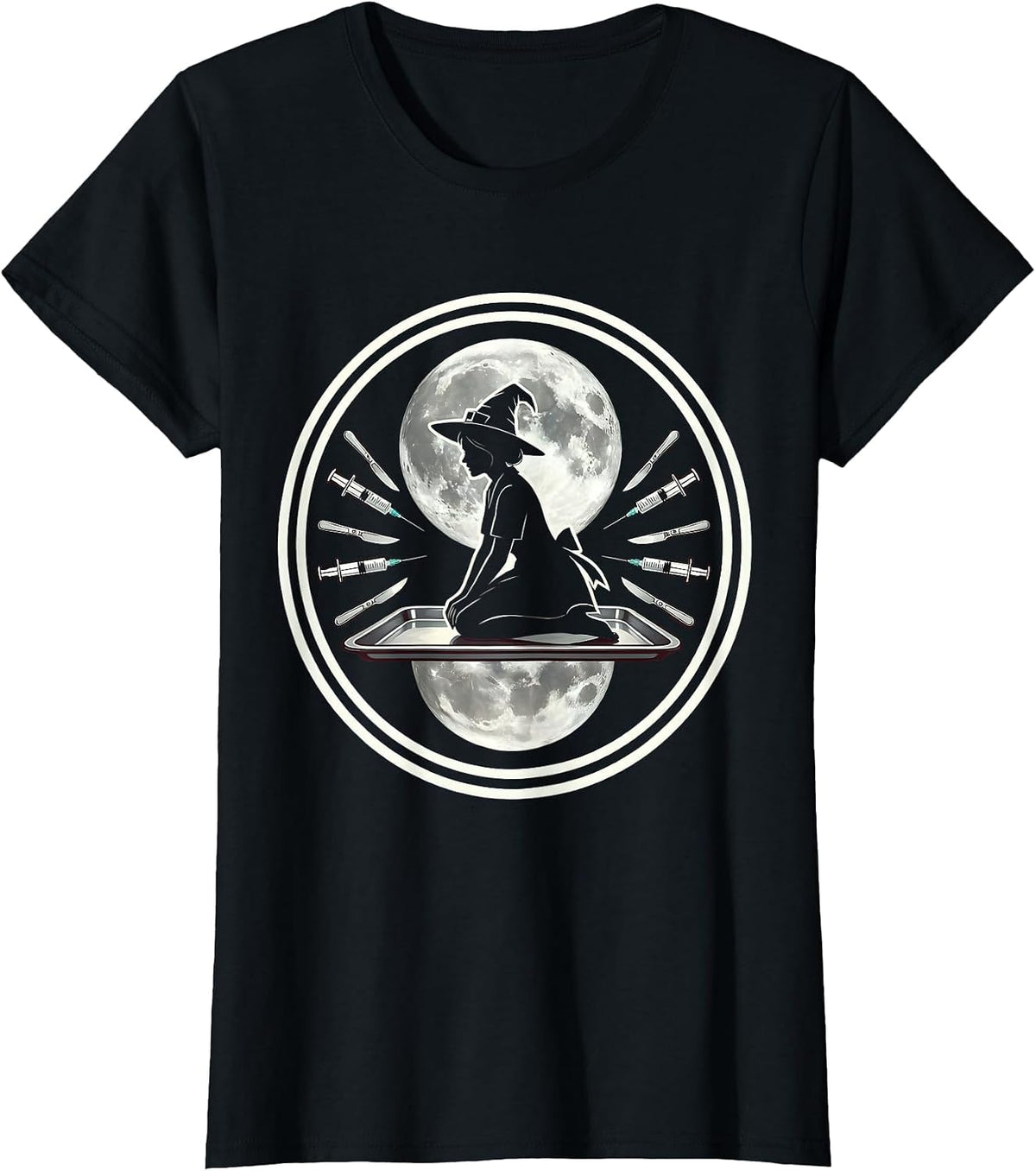 Halloween Nurse Full Moon Surgical Tray Graphic T-Shirt - Black