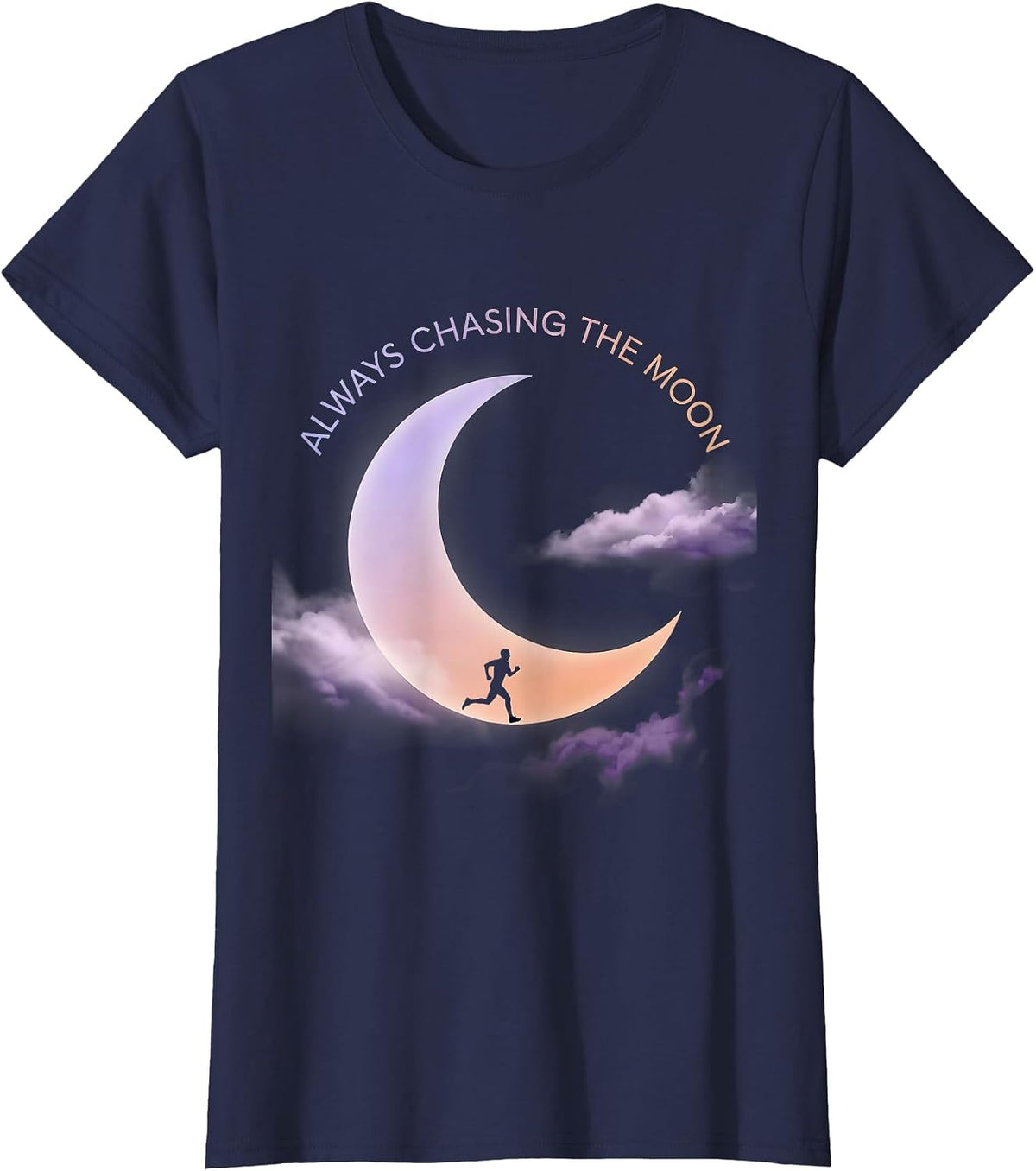 Women's Always Chasing the Moon Celestial Design T-Shirt - Navy Blue