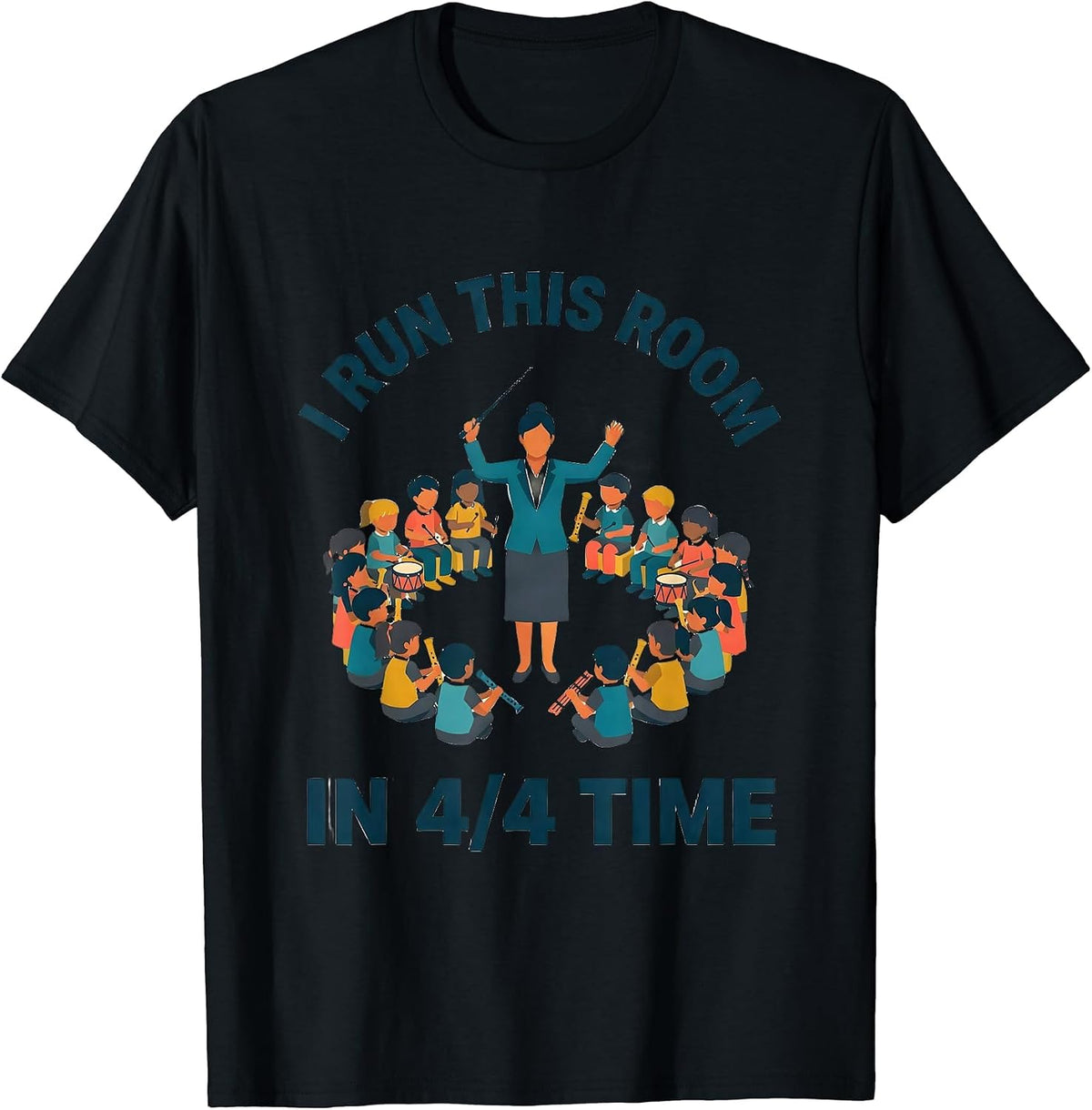 Men's I Run This Room In 4/4 Time Music Teacher Back To School T-Shirt - Black