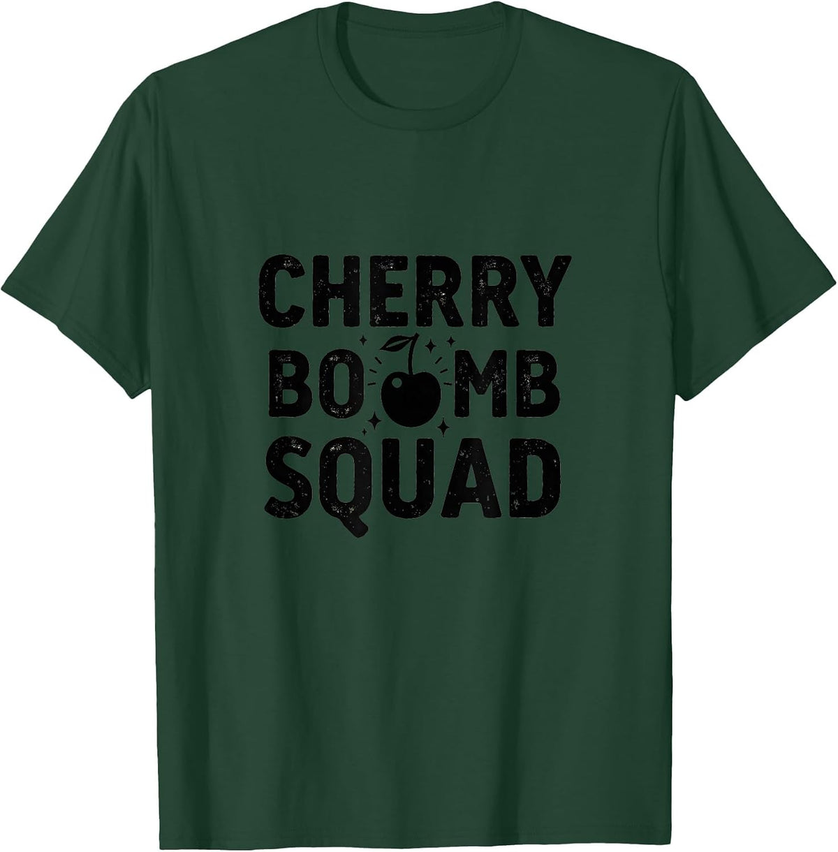Cherry Bomb Squad Bold Graphic Design T-Shirt - Dark Green