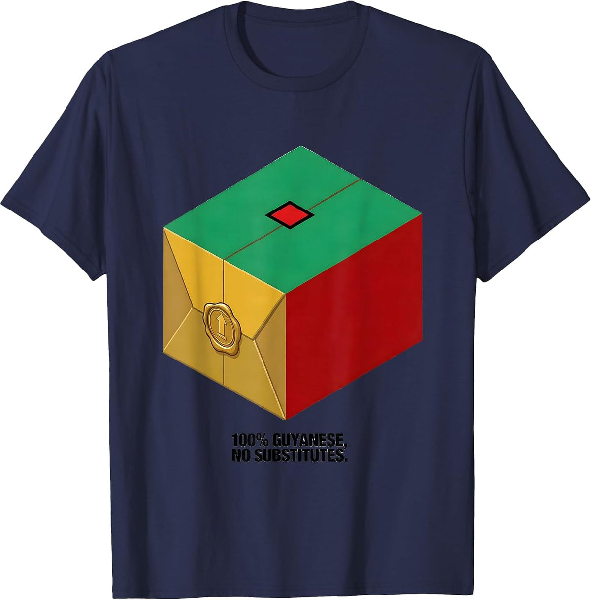 Men's 100% Guyanese No Substitutes Isometric Flag Pride T-Shirt - Navy Blue