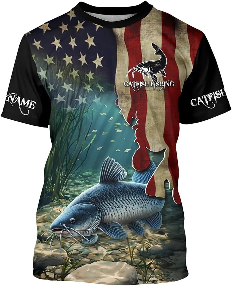 Catfish Fishing Customize Name 3D All Over Printed T-Shirts for Men, Personalized Catfish Fishing Gifts - Style 1