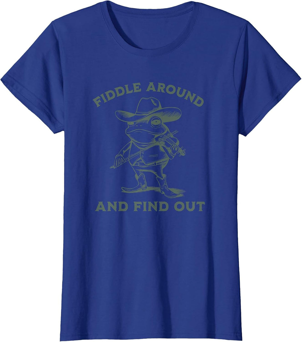 Funny Frog Fiddle Around and Find Out Cowboy Country Music Tees T-Shirt - Royal Blue