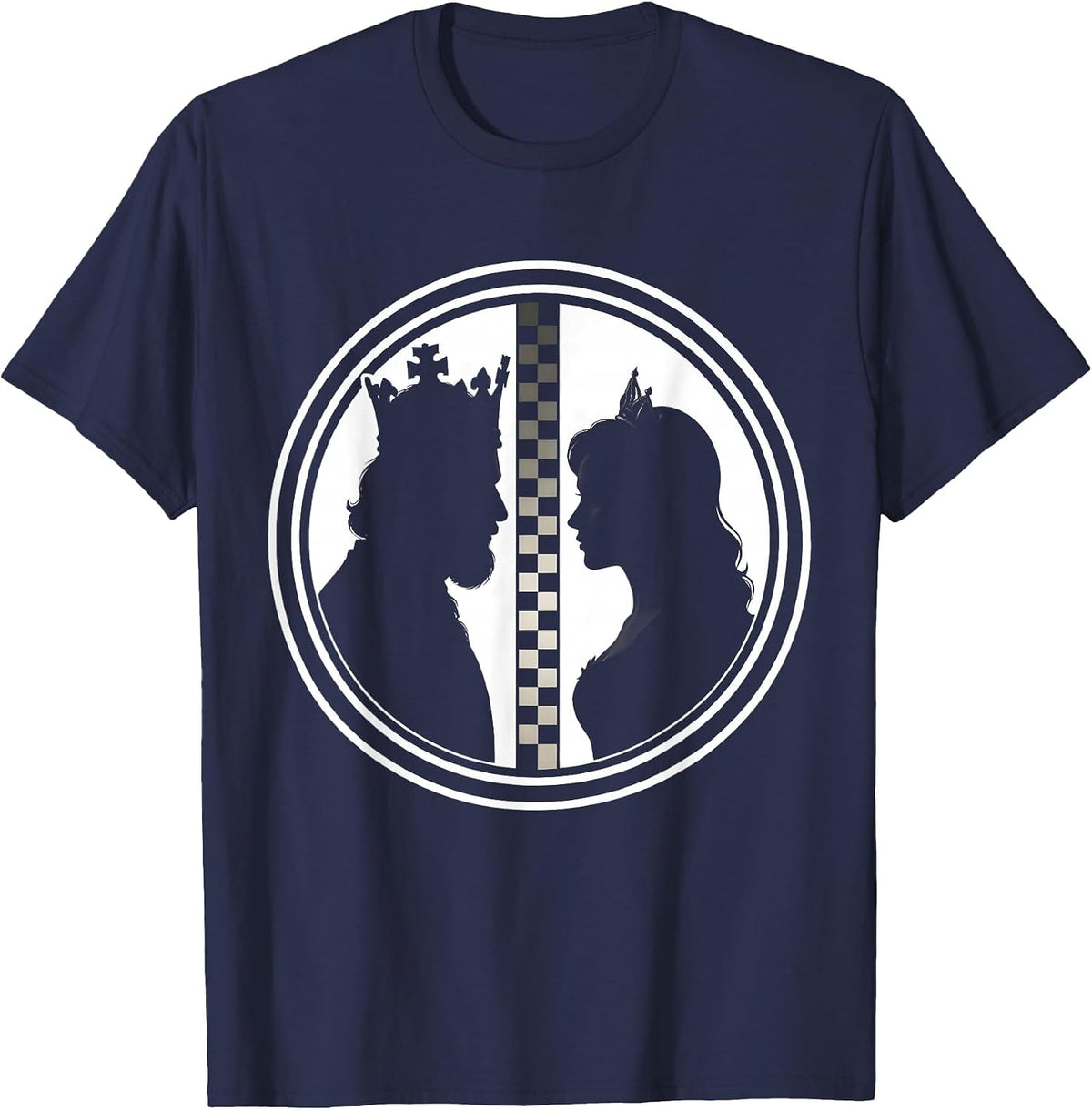 Men's Chess Pieces Face Off Board Game Illustration T-Shirt - Navy Blue