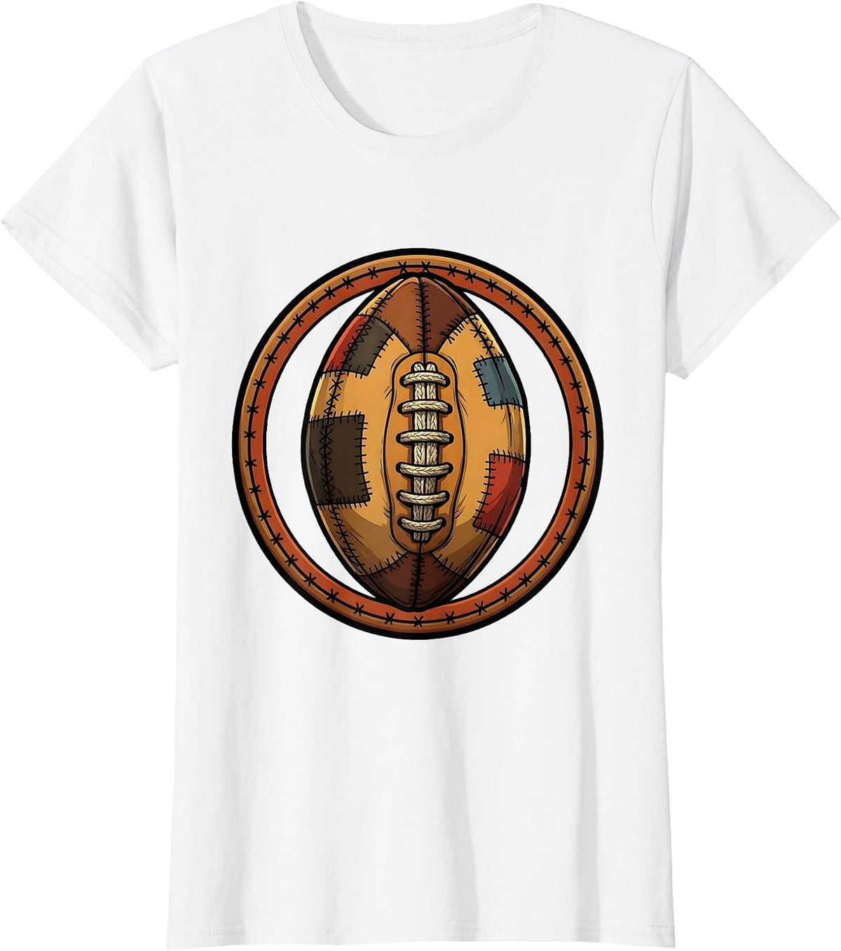 Worn and Patched Rugby Ball Graphic Design T-Shirt - White