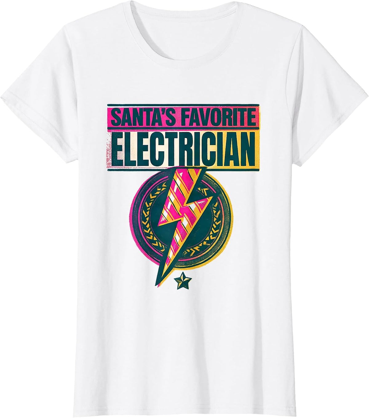 Santa's Favorite Electrician Funny Electrician Christmas T-Shirt - White
