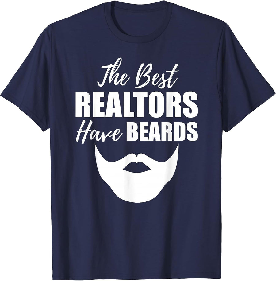 Bearded Realtor Funny Male Real Estate Agent T-Shirt - Navy Blue