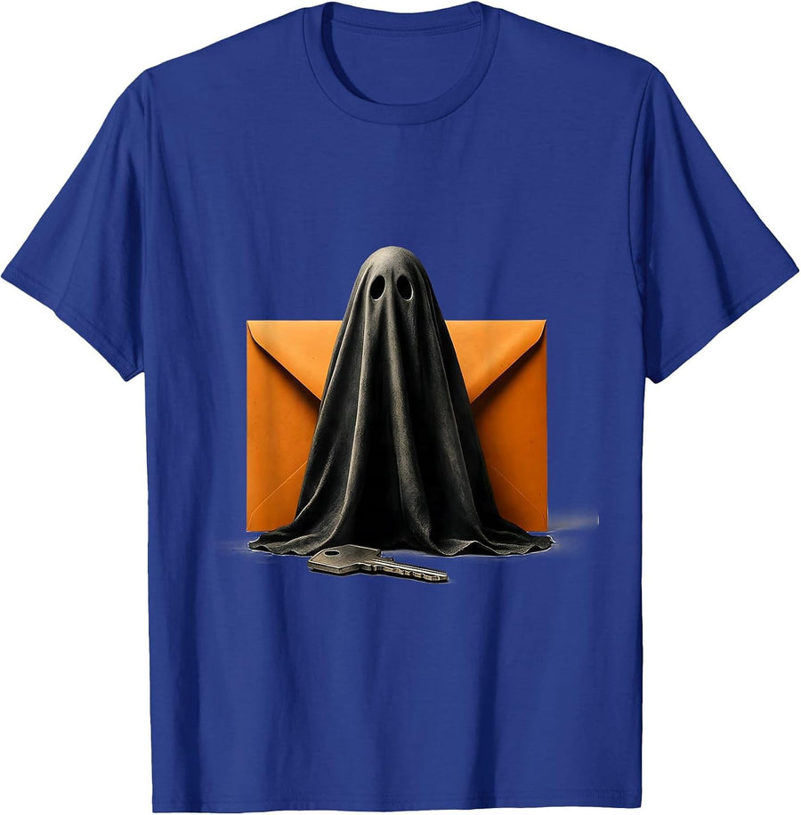 Ghost Over Envelope Minimalist Halloween Funny Real Estate T-Shirt - Royal Blue