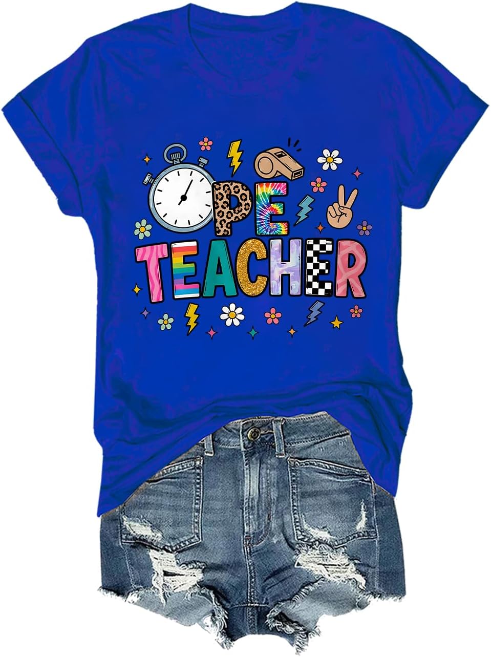 PE Teacher Shirt Funny Physical Education Teacher T-Shirt - Crewneck Sapphire Blue