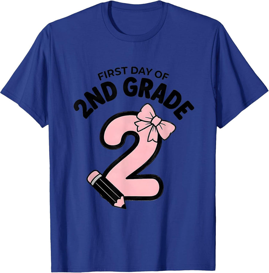 First Day Of 2nd Grade Coquette Bow Back To School Girl T-Shirt - Royal Blue