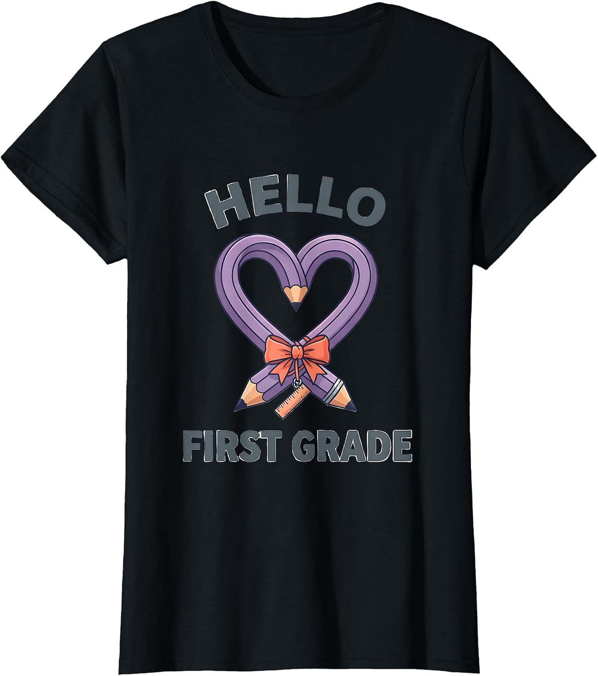 Hello First Grade Cute Coquette Back To School Pencil T-Shirt - Black