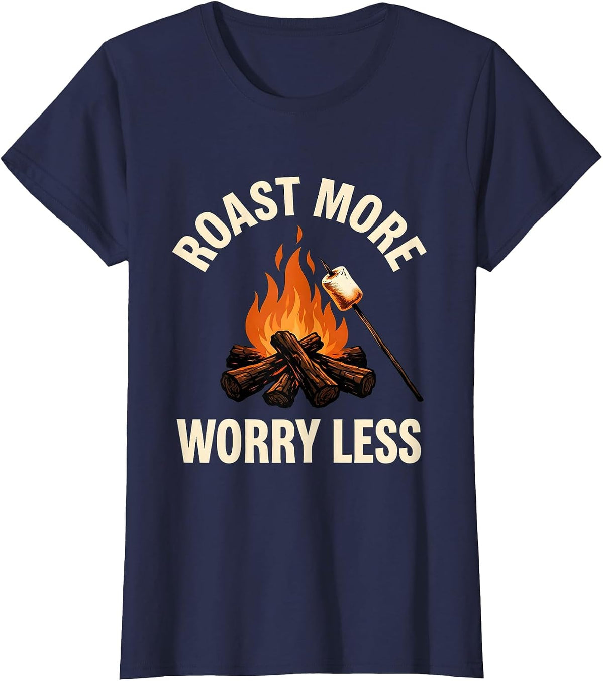 Women's Roast More Worry Less Coffee Lover Design T-Shirt - Navy Blue