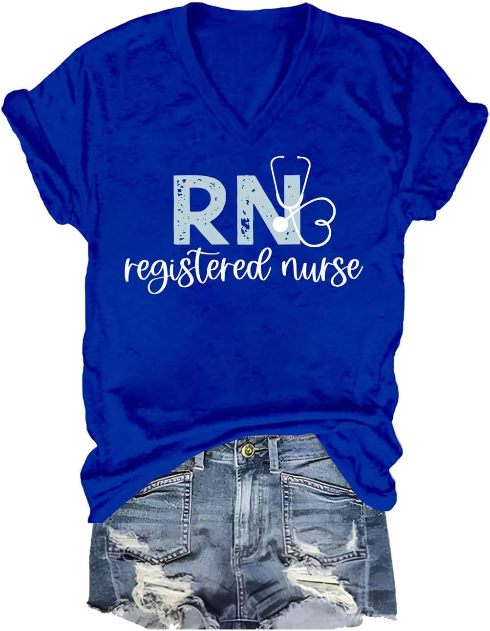 RN Shirts for Nurses, Funny Cute RN Shirt Registered Nurse Shirt, Registered Nurse Tee Shirts for Women - V-Neck Royal Blue-1