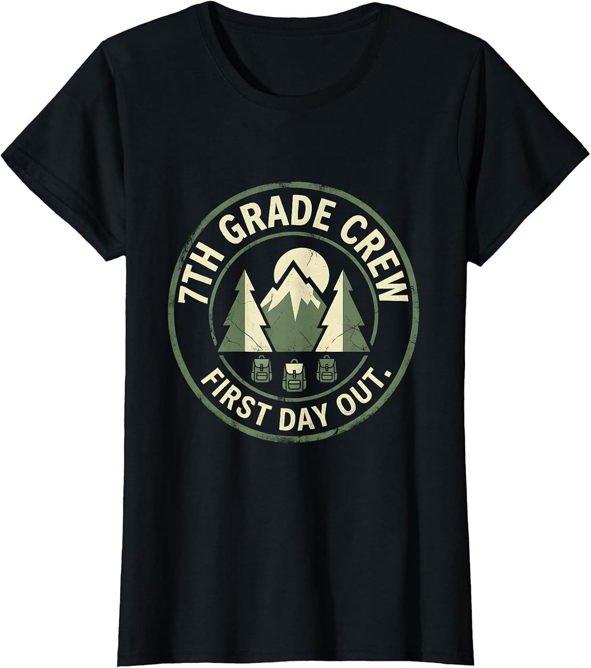 Women's 7th Grade Crew First Day Out Boho Nature Back To School T-Shirt - Black