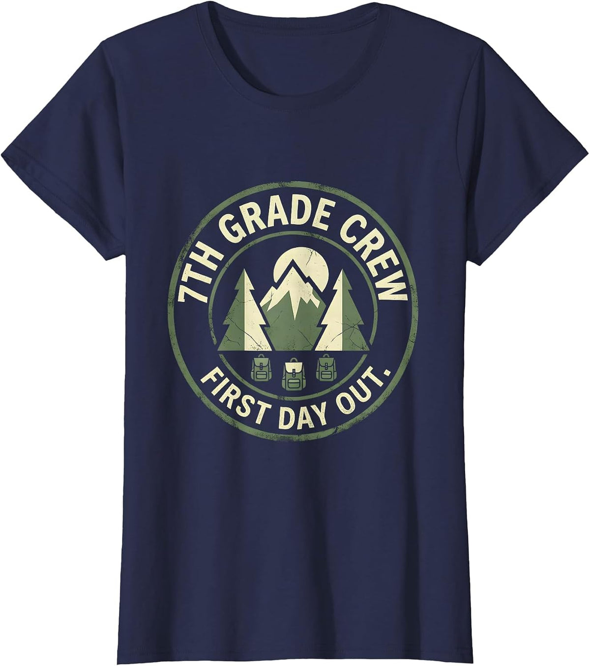 Women's 7th Grade Crew First Day Out Boho Nature Back To School T-Shirt - Navy Blue