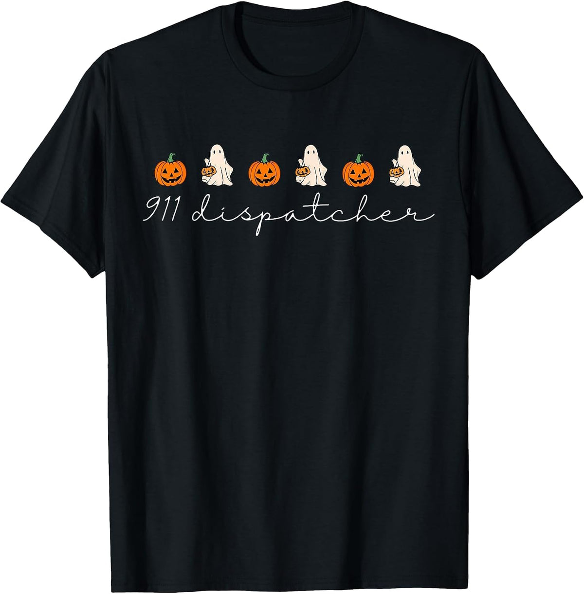 911 Dispatcher Pumpkin Spooky Ghost Halloween Dispatch T-Shirt - Black