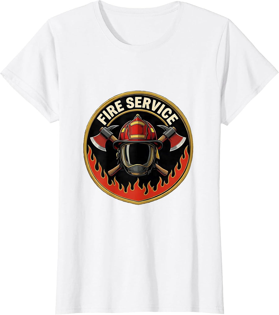 Women's Fire Service Screenprint Firefighter Humor Occupation Pride T-Shirt - White