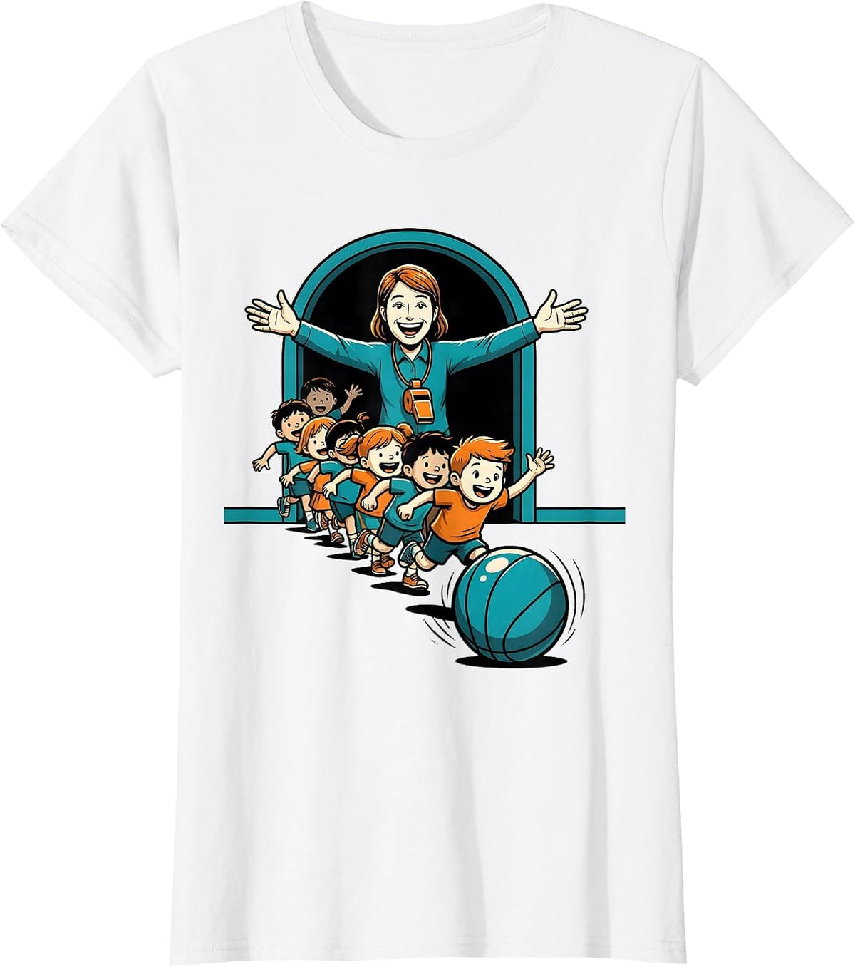 PE Teacher Skipping Line Cartoon Back To School Humor T-Shirt - White