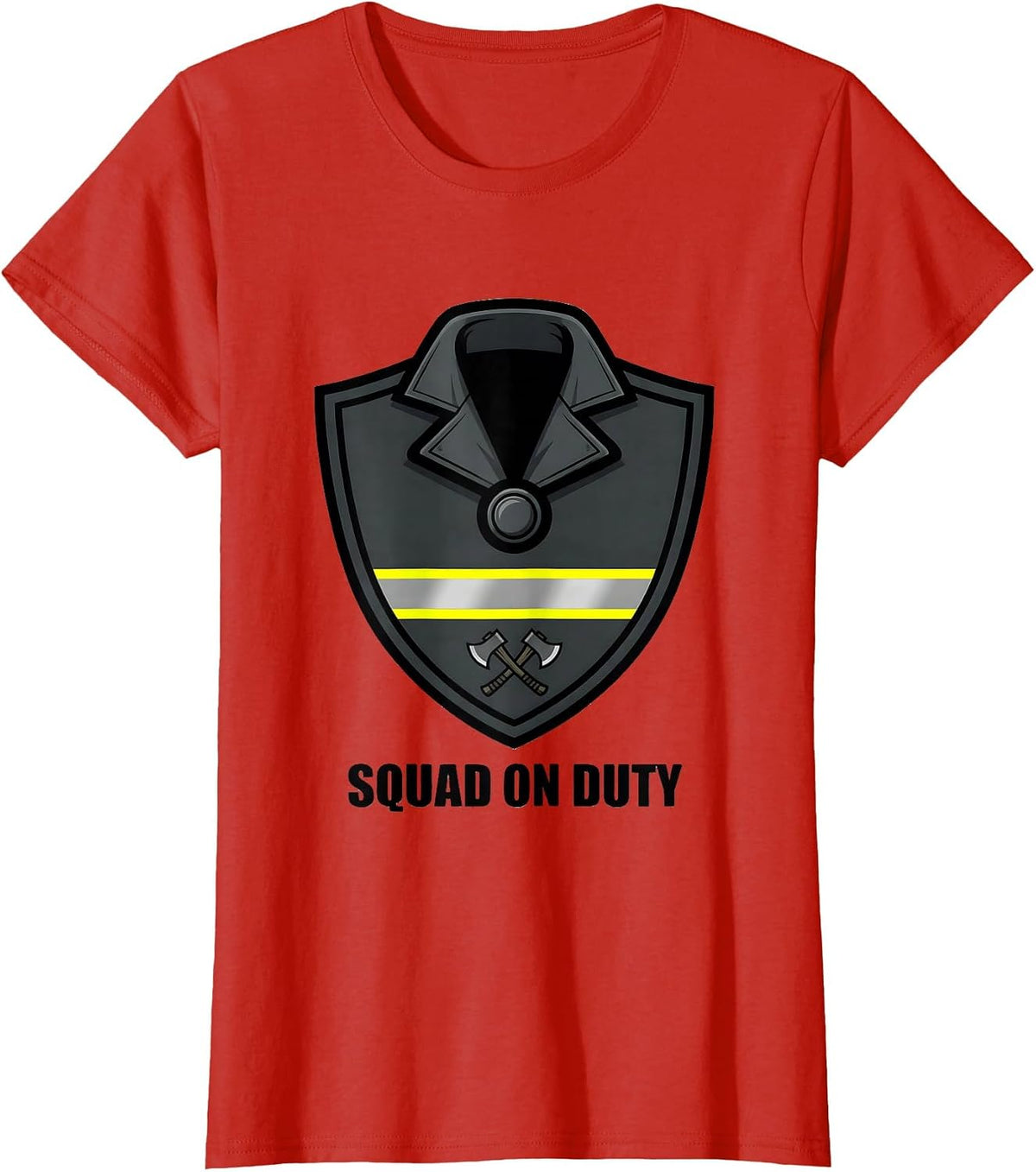 SQUAD ON DUTY Firefighter Badge Humor Fireman Gift T-Shirt - Red