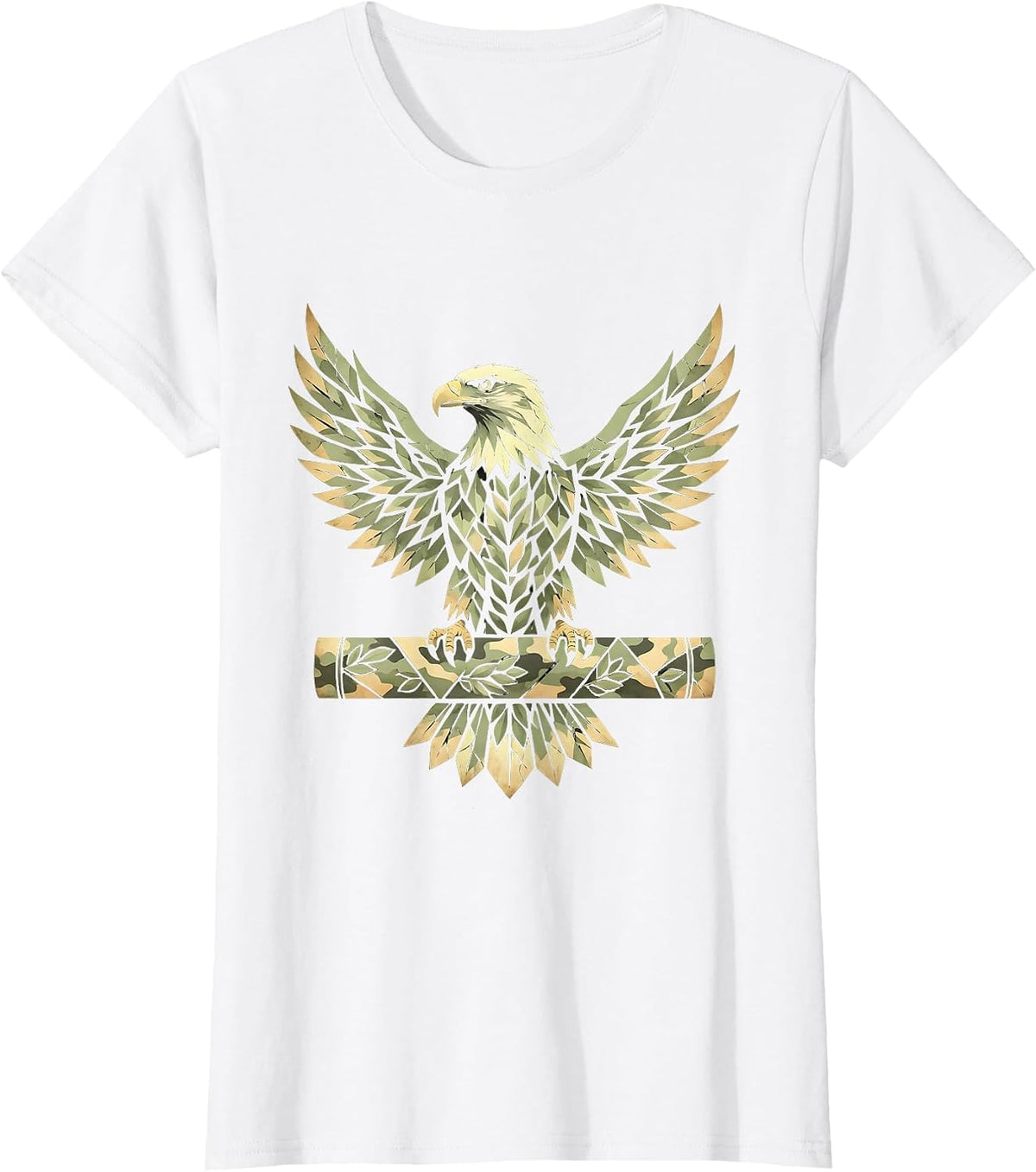 Eagle on Camo Rifle Barrel Graphic Tee T-Shirt - White