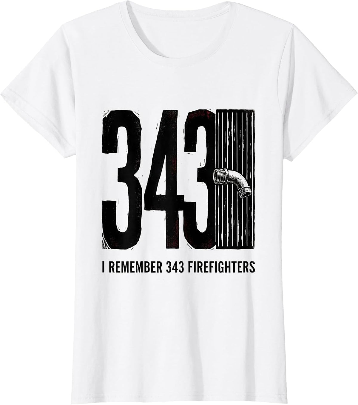 I Remember 343 Firefighters Linocut Firefighter Tribute T-Shirt - White
